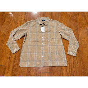 Men's ASCOT Casual Button Down Shirt XL Beige Plaid